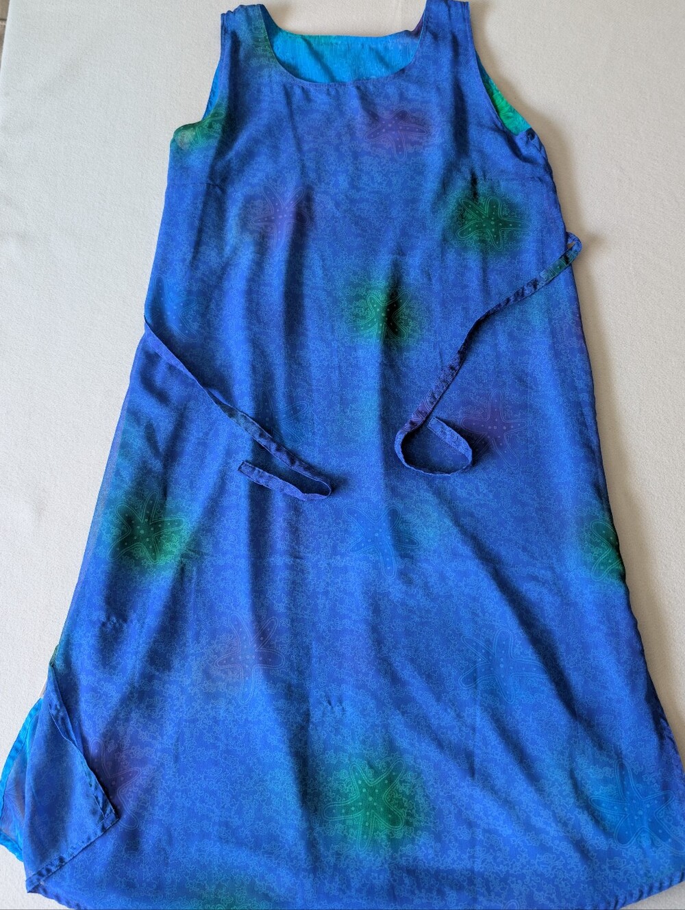 Rima Reversible Blue Tropical Maxi Dress Tie Back Beach Cover Up Boho Resortwear - Picture 13 of 15